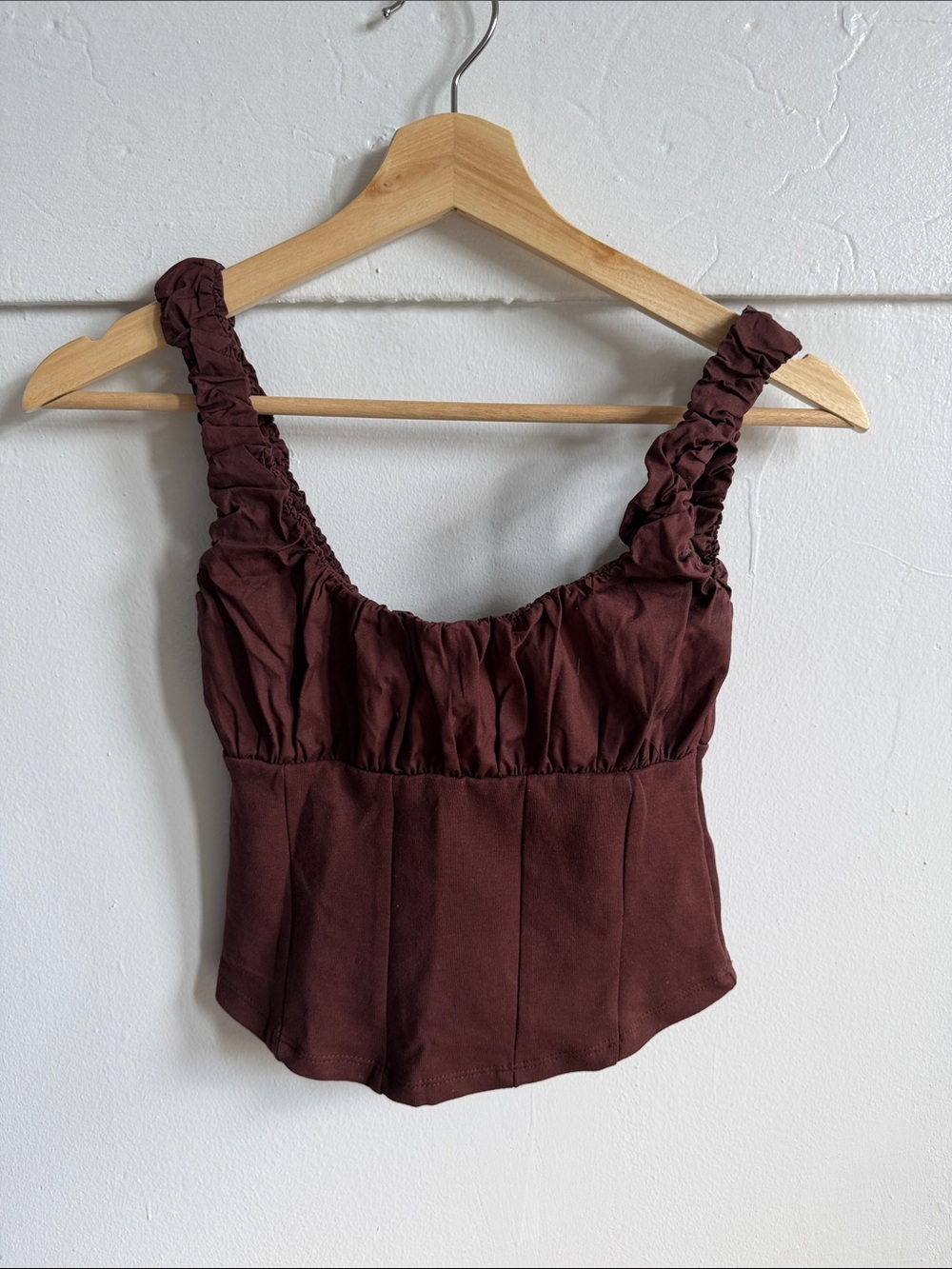 Zara Ruched Strap Square Neck Cropped Top - Deep Brown